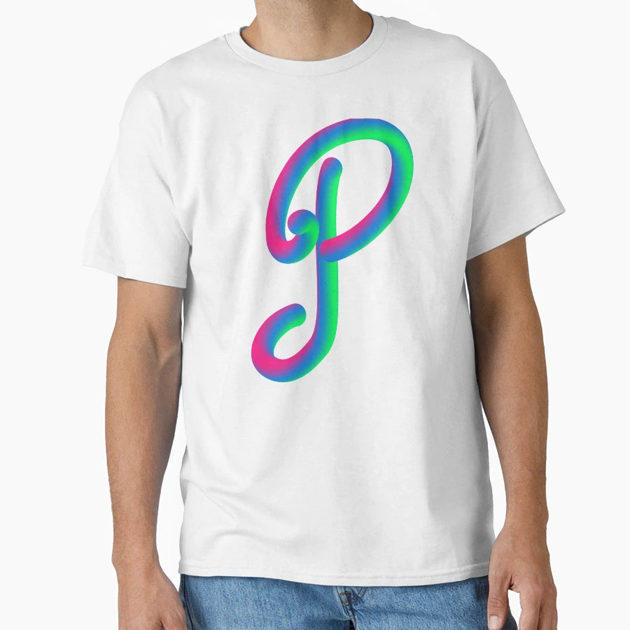 Letter P Neon Multicolor T-Shirt - Minimalist Print for Adults - T-Shirt, Sweatshirt, Hoodie