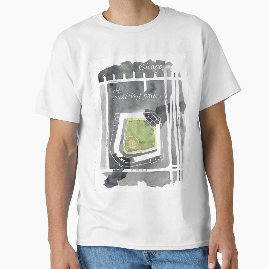 Old Comiskey Park Watercolor Map Chicago T-Shirt - Graphic Print for Adults - T-Shirt, Sweatshirt, Hoodie