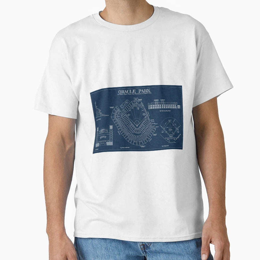 Oracle Park Navy Blueprint T-Shirt - Aesthetic Graphic Unisex - T-Shirt, Sweatshirt, Hoodie