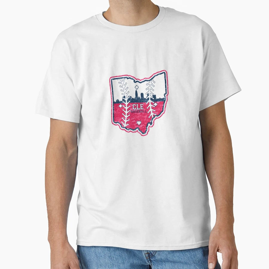 Cleveland Skyline Baseball Red White And T-Shirt - Trendy Graphic Unisex - T-Shirt, Sweatshirt, Hoodie