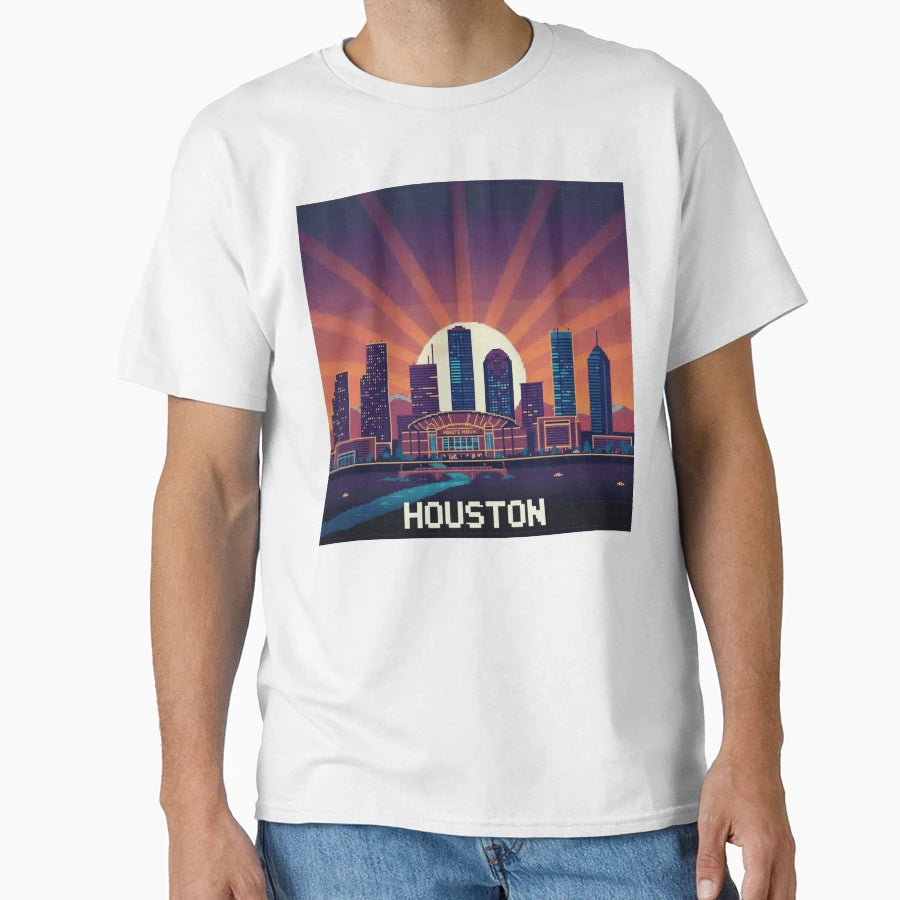 Pixel Art Houston Skyline T-Shirt - Fun Novelty Design Unisex - T-Shirt, Sweatshirt, Hoodie