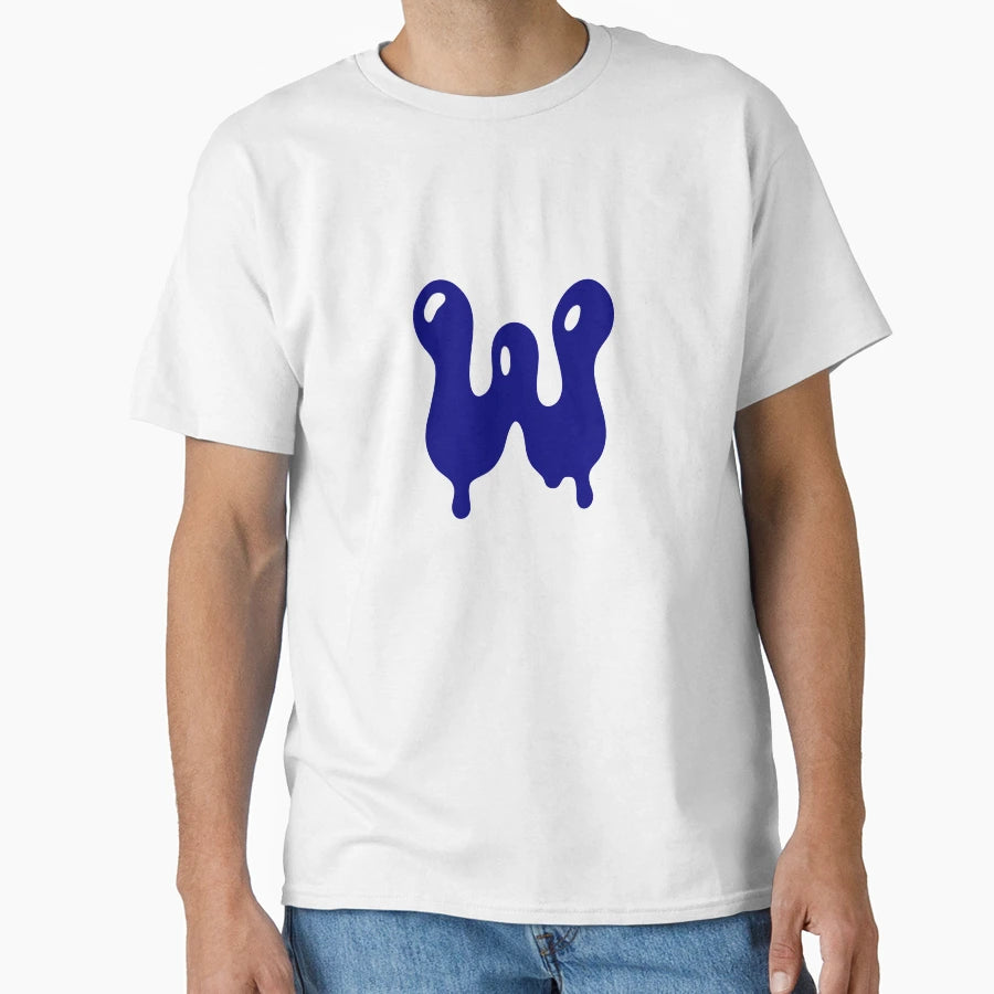 Glossy Dark Blue Liquid Letter W T-Shirt - Trendy Graphic Men Women - T-Shirt, Sweatshirt, Hoodie