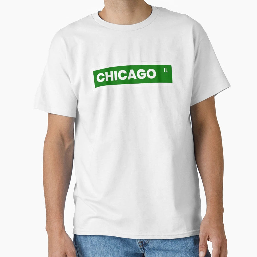 Chicago Il Street Sign T-Shirt - Minimalist Print Unisex - T-Shirt, Sweatshirt, Hoodie