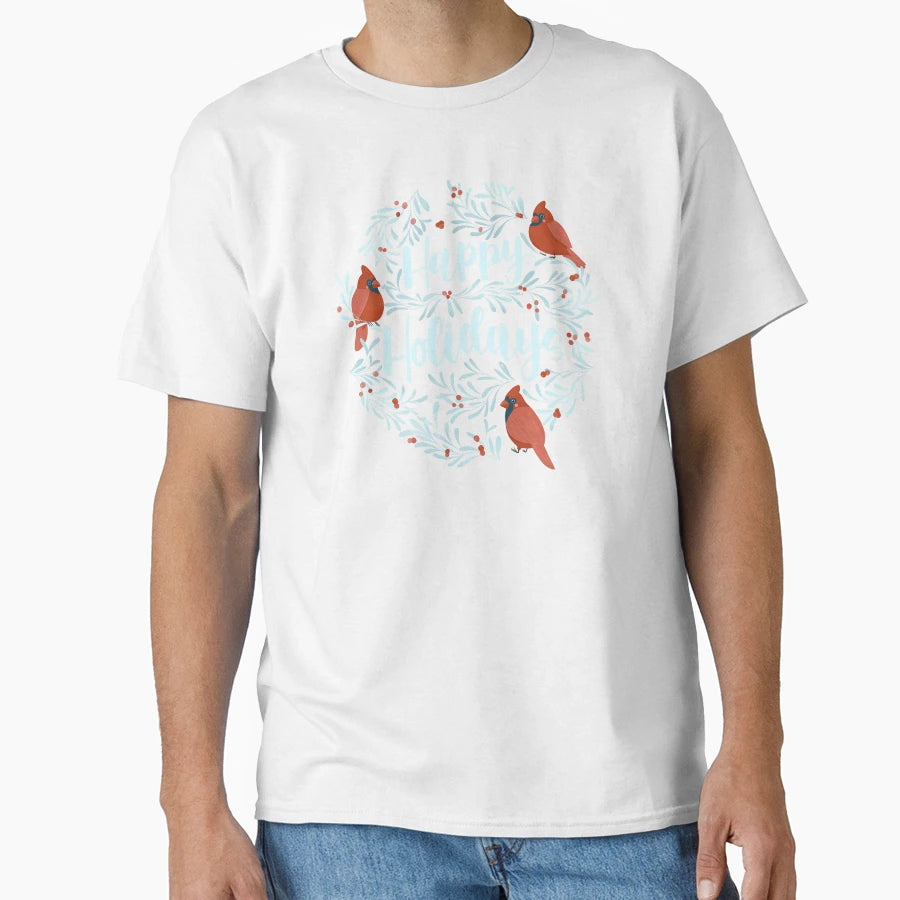 Happy Holidays Cardinals T-Shirt - Aesthetic Graphic Men Women - T-Shirt, Sweatshirt, Hoodie