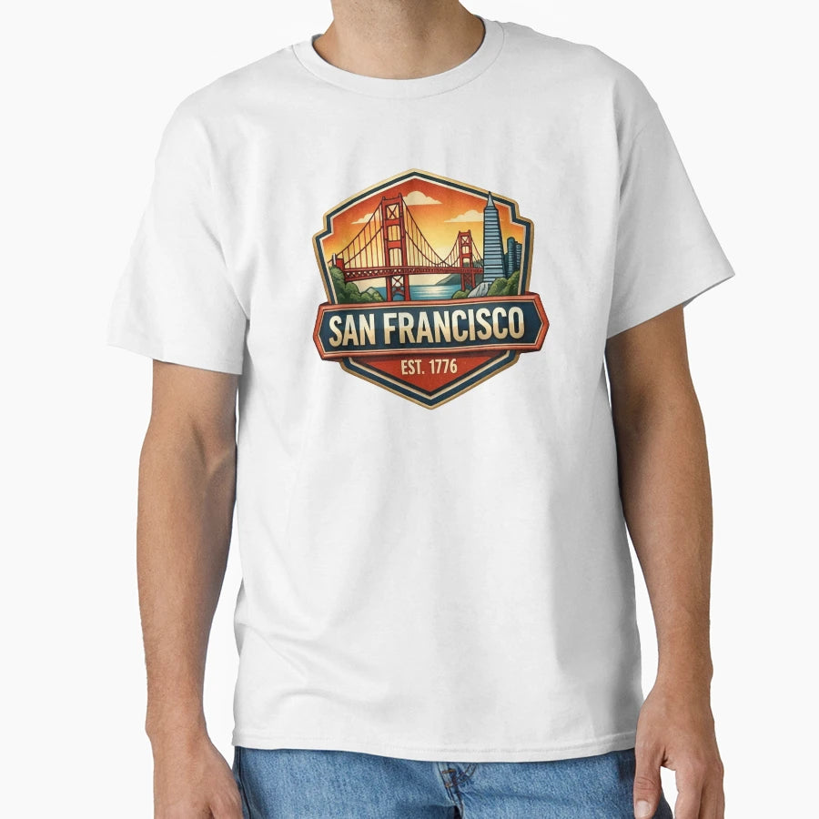San Francisco Est 1776 Badge Golden Gate T-Shirt - Custom Art Print Unisex - T-Shirt, Sweatshirt, Hoodie