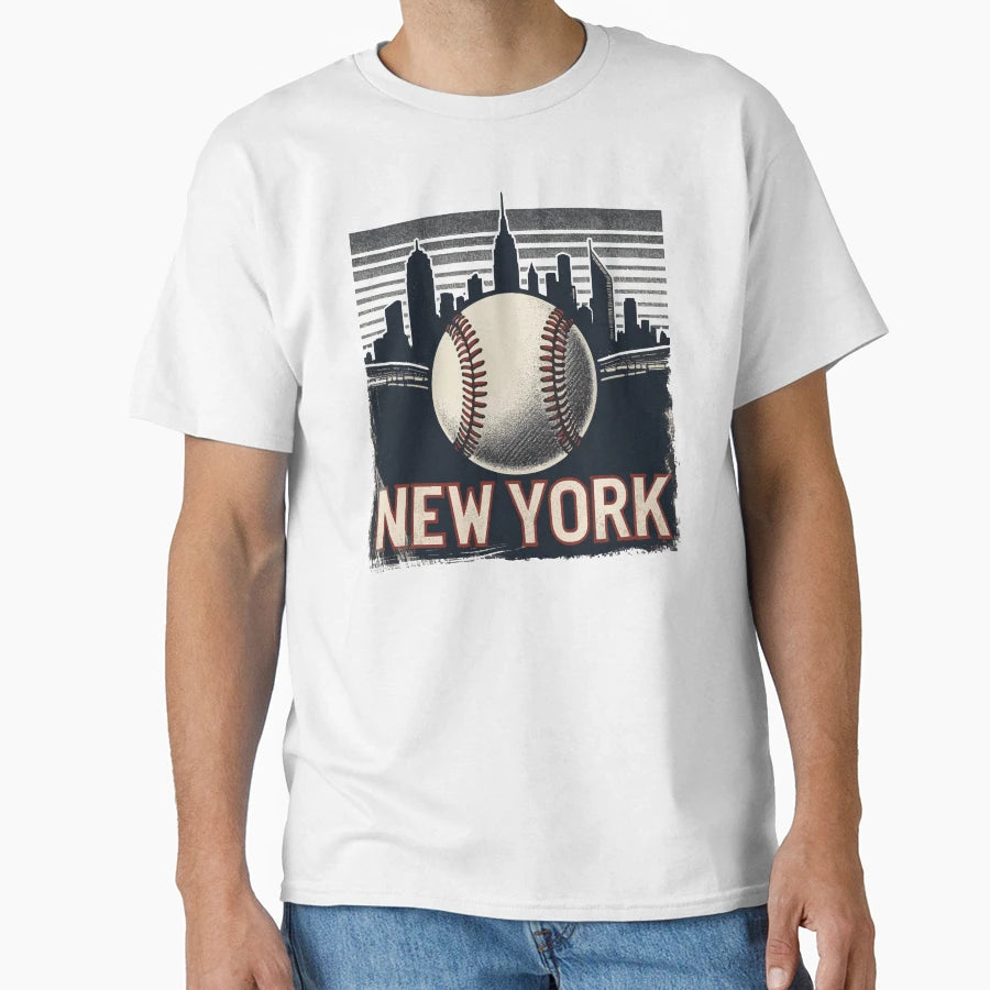 New York Baseball Cityscape T-Shirt - Minimalist Print for Adults - T-Shirt, Sweatshirt, Hoodie