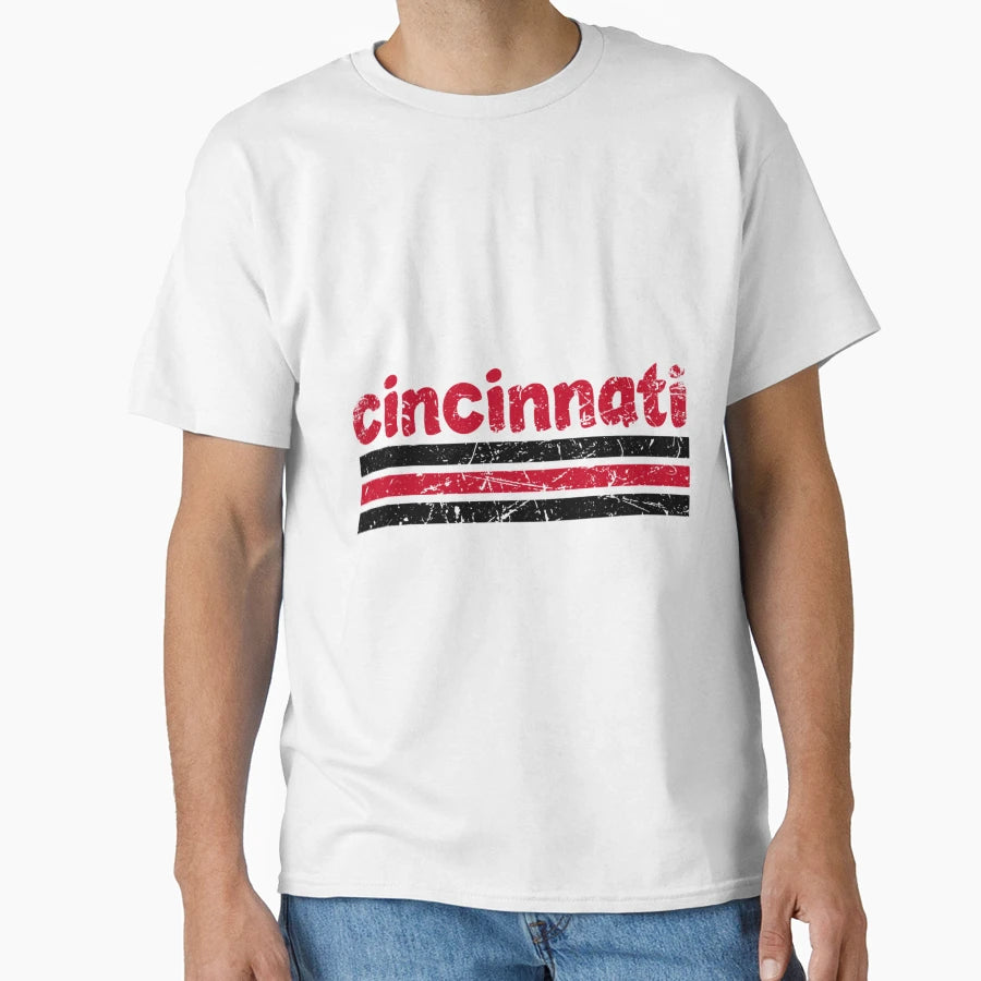 Cincinnati Ohio Three Stripe T-Shirt - Aesthetic Graphic for Adults - T-Shirt, Sweatshirt, Hoodie