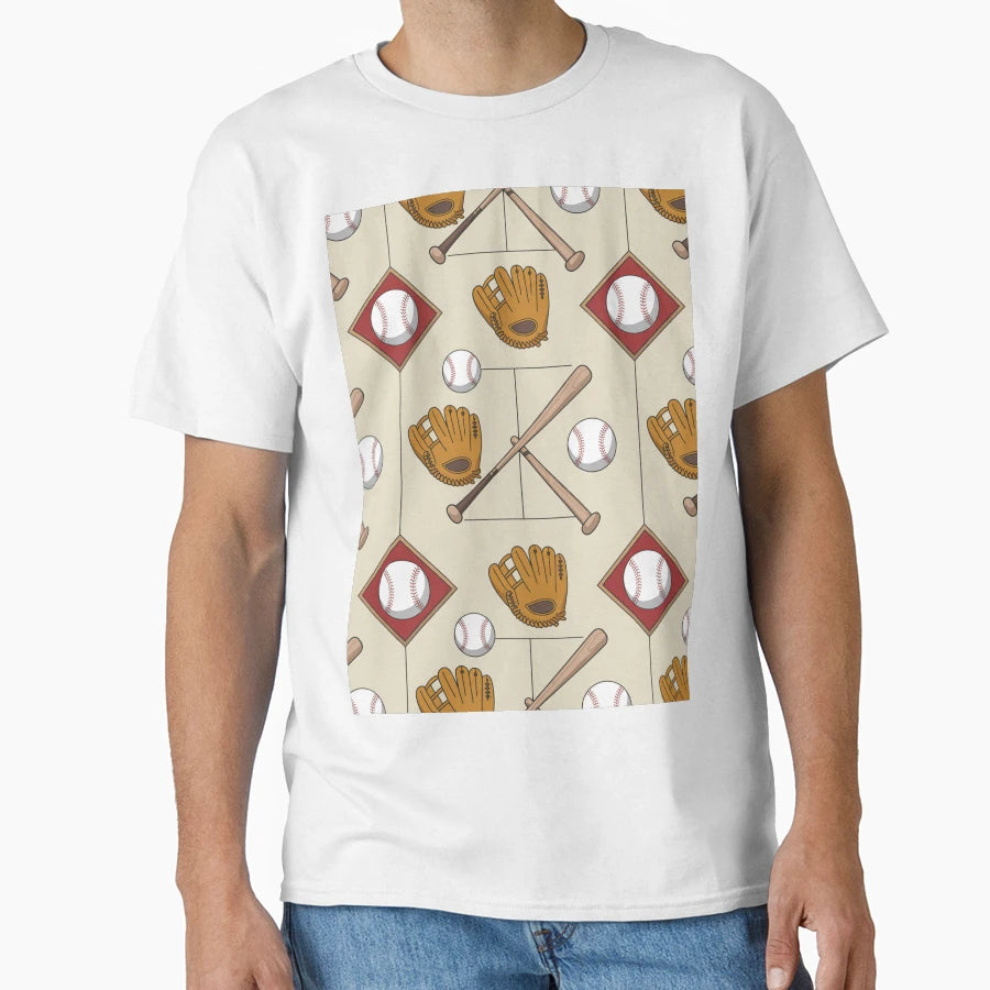 Baseball Seamless Pattern Bats Gloves T-Shirt - Minimalist Print Unisex - T-Shirt, Sweatshirt, Hoodie
