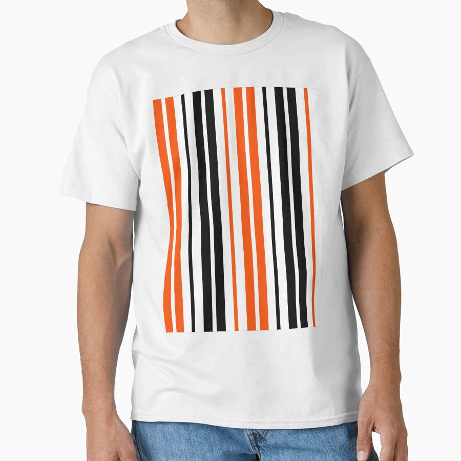 Orange Black Stripes White Background T-Shirt - Casual Everyday Wear Unisex - T-Shirt, Sweatshirt, Hoodie