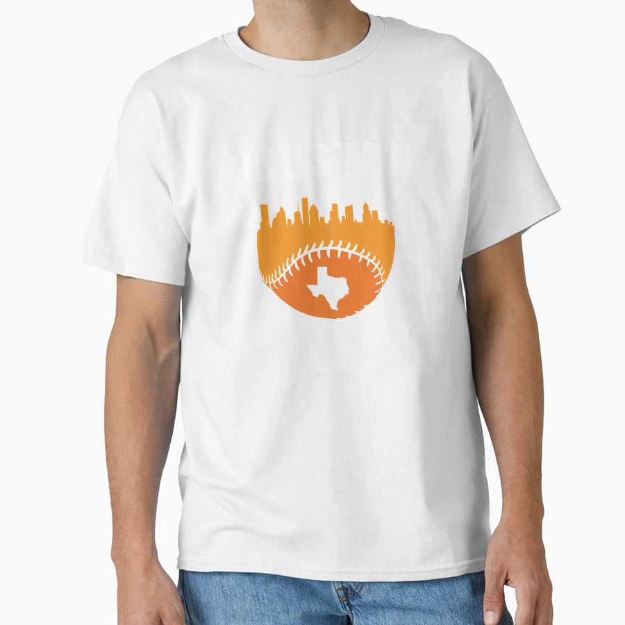 Houston Texas Cityscape Baseball T-Shirt - Novelty Apparel Men Women - T-Shirt, Sweatshirt, Hoodie