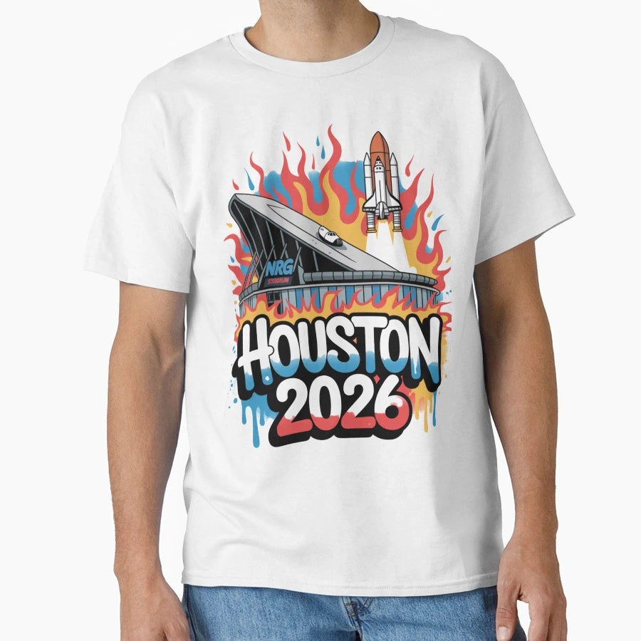Houston 2026 Space Shuttle Football V5 T-Shirt - Custom Art Print Unisex - T-Shirt, Sweatshirt, Hoodie