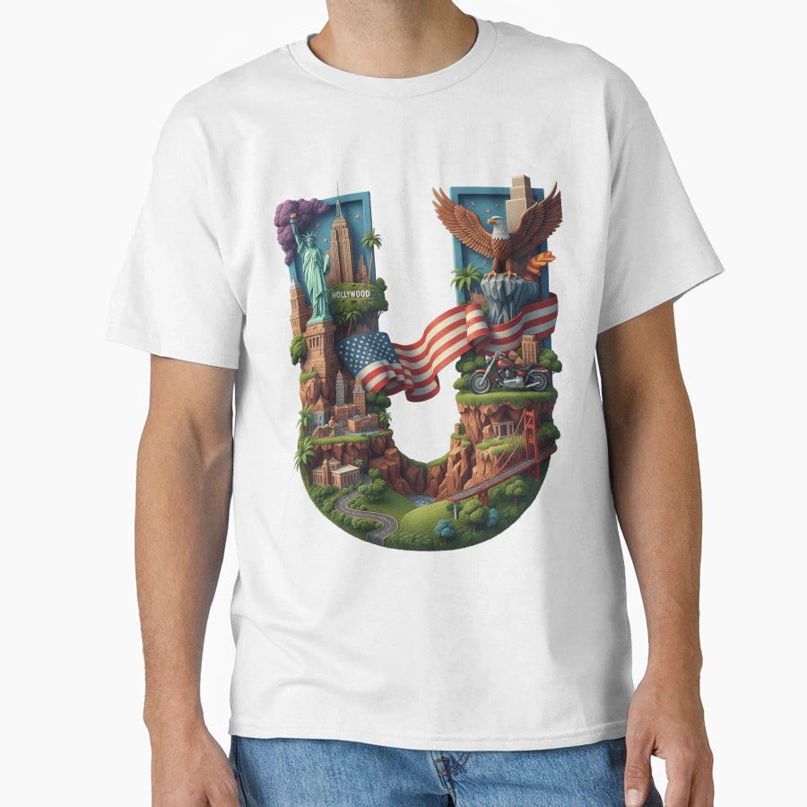 Alphabet Usa U T-Shirt - Custom Art Print for Adults - T-Shirt, Sweatshirt, Hoodie