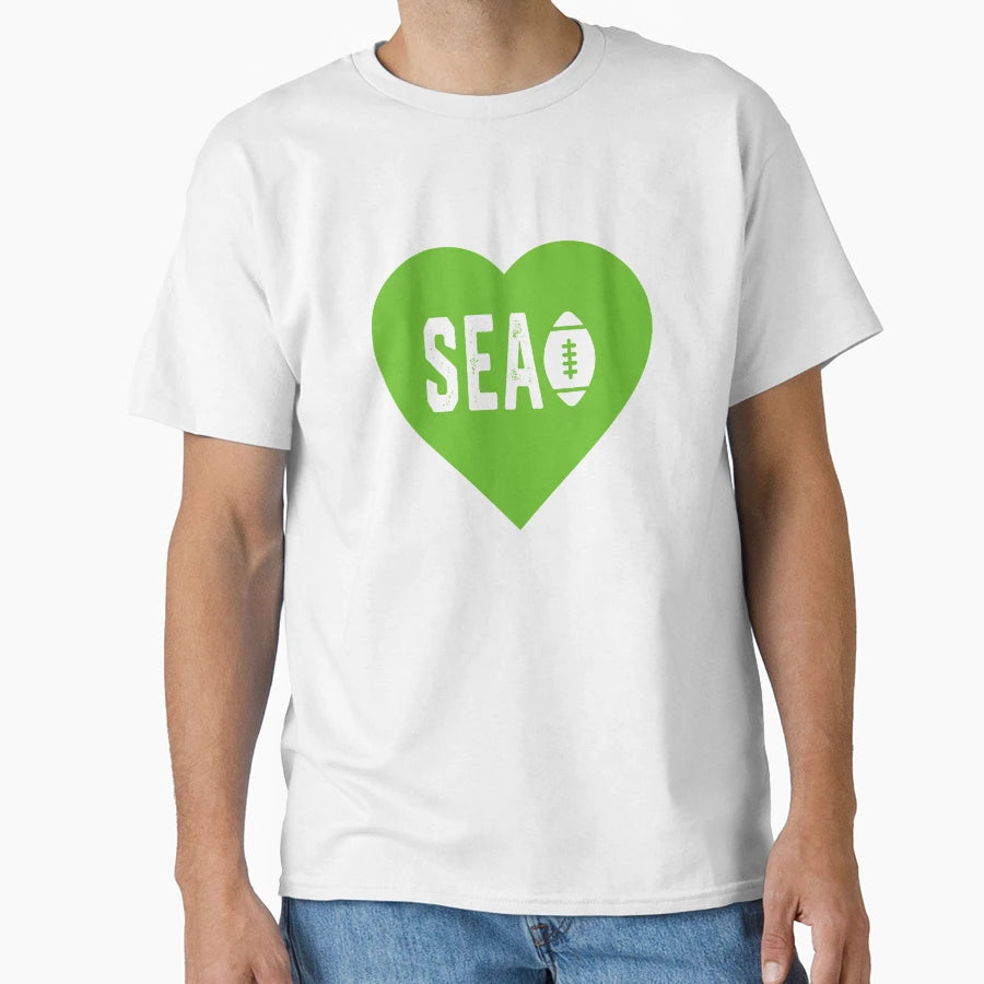 I Love Seattle Football Heart Sea T-Shirt - Custom Art Print for Adults - T-Shirt, Sweatshirt, Hoodie