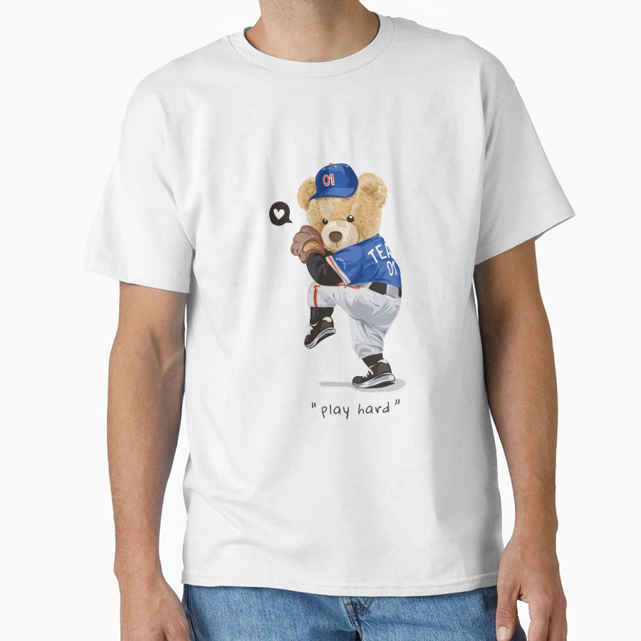 Baseball Teddy Play Hard T-Shirt - Custom Art Print for Adults - T-Shirt, Sweatshirt, Hoodie