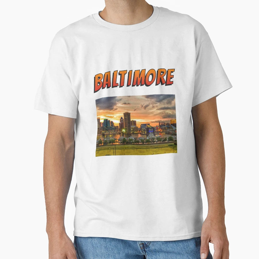Baltimore Maryland Inner Harbor Skyline T-Shirt - Novelty Apparel Unisex - T-Shirt, Sweatshirt, Hoodie