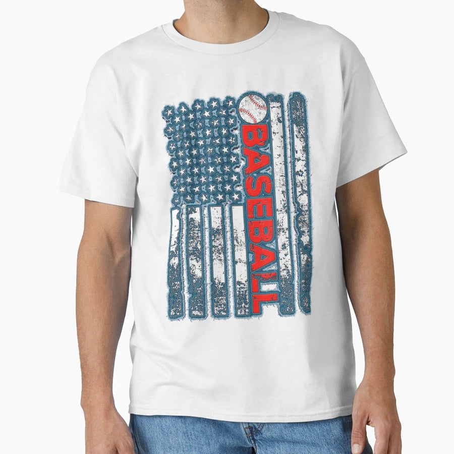 American Flag Baseball Team T-Shirt - Casual Everyday Wear for Adults - T-Shirt, Sweatshirt, Hoodie