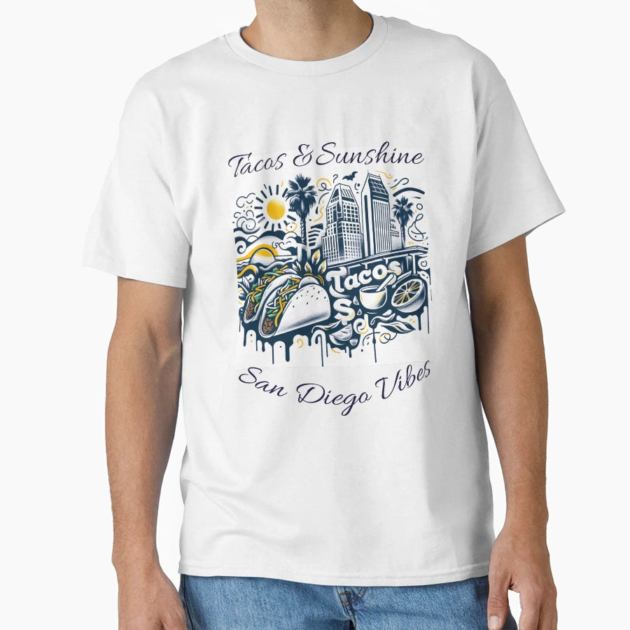 Tacos Sunshine San Diego Vibes T-Shirt - Unique Graphic for Adults - T-Shirt, Sweatshirt, Hoodie