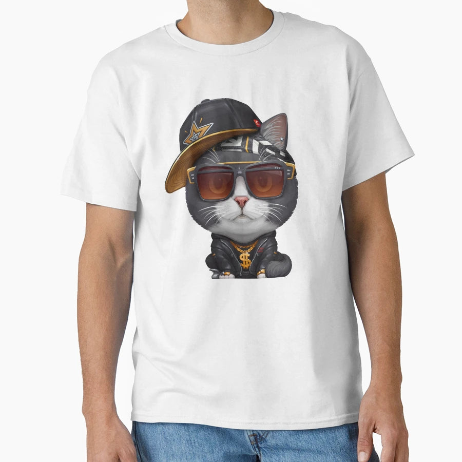 Black White Cat Hip Hop Super Star T-Shirt - Minimalist Print Unisex - T-Shirt, Sweatshirt, Hoodie