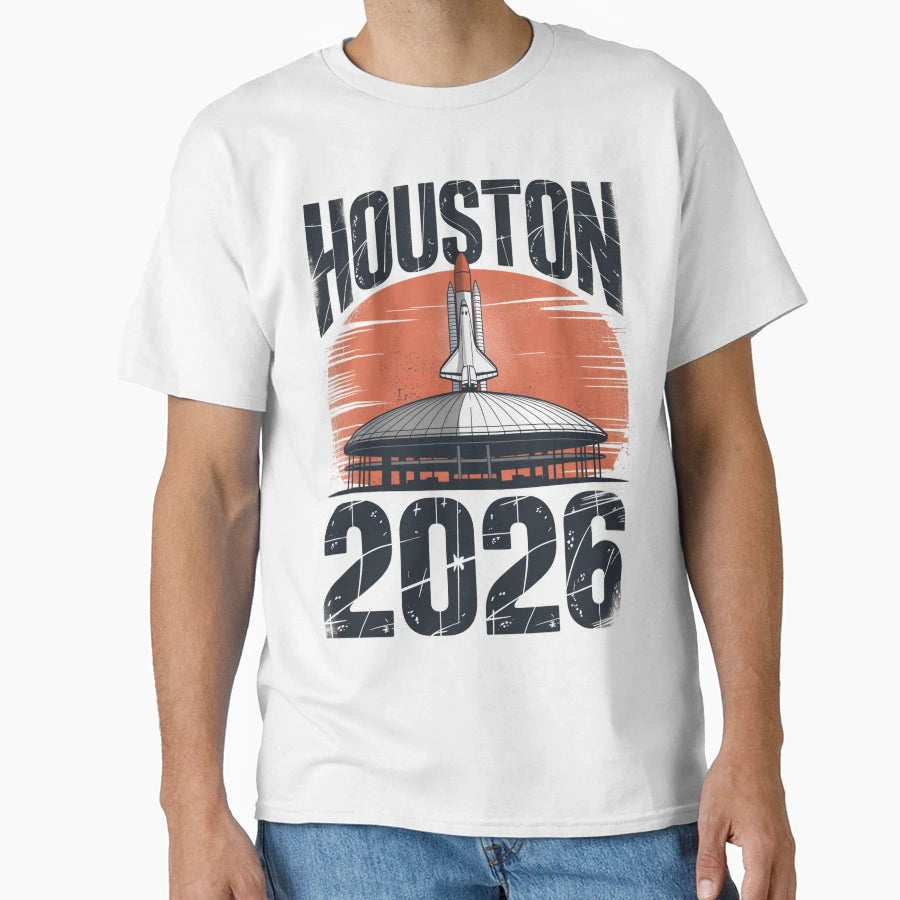 Houston 2026 Space Shuttle Football V8 T-Shirt - Trendy Graphic Unisex - T-Shirt, Sweatshirt, Hoodie