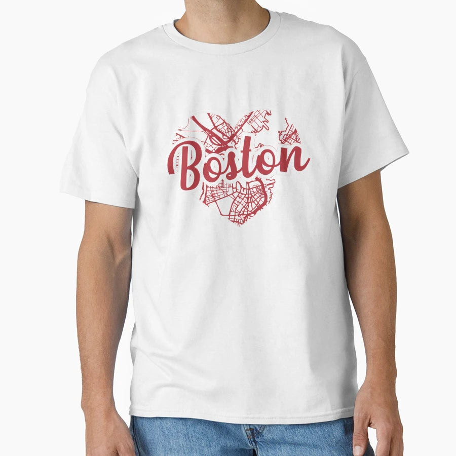 Love Boston Baseball Heart City Map T-Shirt - Aesthetic Graphic Unisex - T-Shirt, Sweatshirt, Hoodie