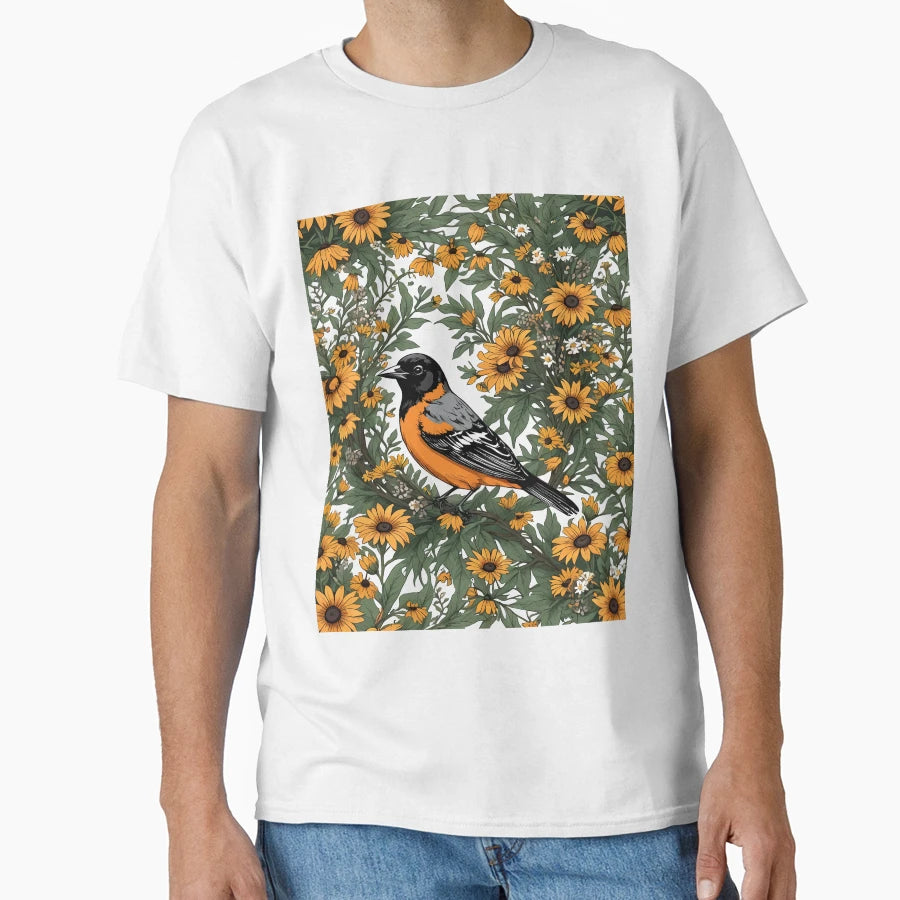 Baltimore Oriole Bird And Black Eyed T-Shirt - Custom Art Print Unisex - T-Shirt, Sweatshirt, Hoodie