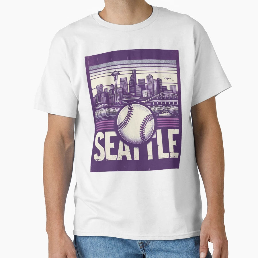Cityscape Seattle Baseball T-Shirt - Graphic Print for Adults - T-Shirt, Sweatshirt, Hoodie