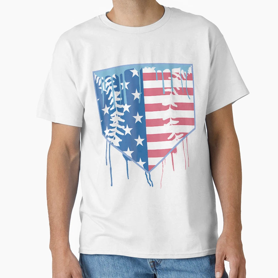 Baseball Drip Ice Cream Patriotic T-Shirt - Graphic Print Men Women - T-Shirt, Sweatshirt, Hoodie