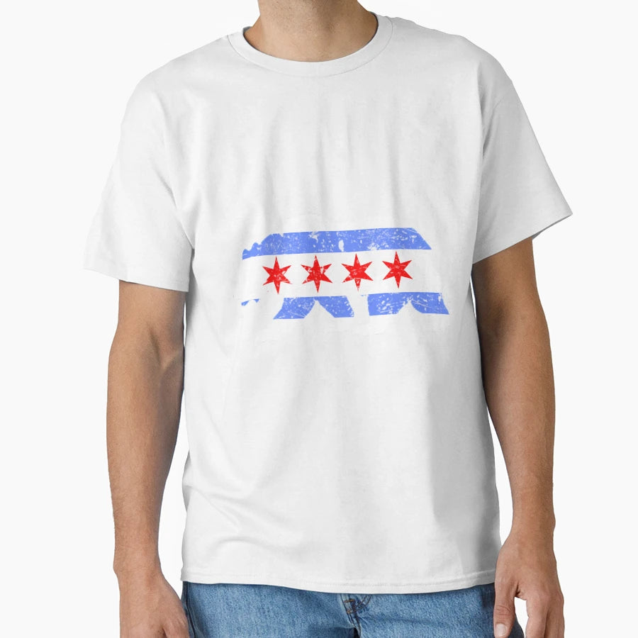 Chicago City Flag Distressed Bear T-Shirt - Custom Art Print for Adults - T-Shirt, Sweatshirt, Hoodie