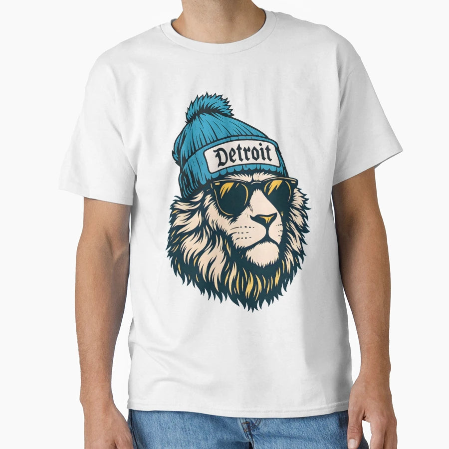 Hipster Lion Sunglasses And Detroit T-Shirt - Streetwear Style Men Women - T-Shirt, Sweatshirt, Hoodie