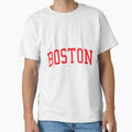 Boston Ma Varsity Red Text T-Shirt - Casual Everyday Wear Men Women - T-Shirt, Sweatshirt, Hoodie