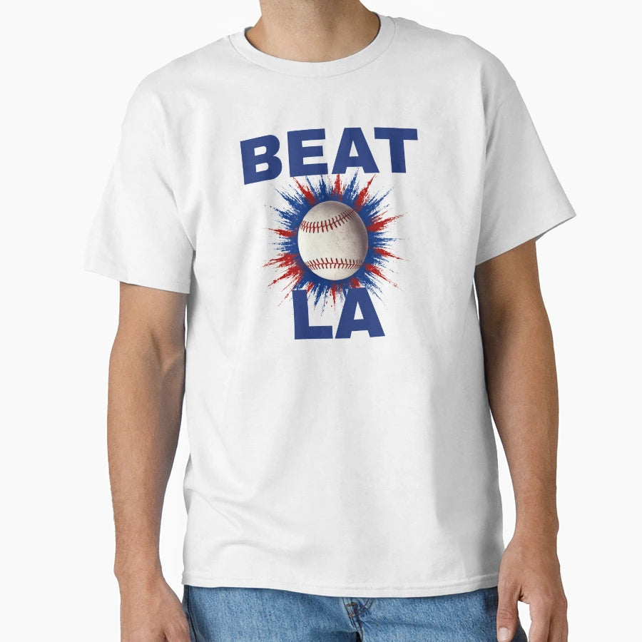 Beat La Usa Blue Text T-Shirt - Minimalist Print Men Women - T-Shirt, Sweatshirt, Hoodie