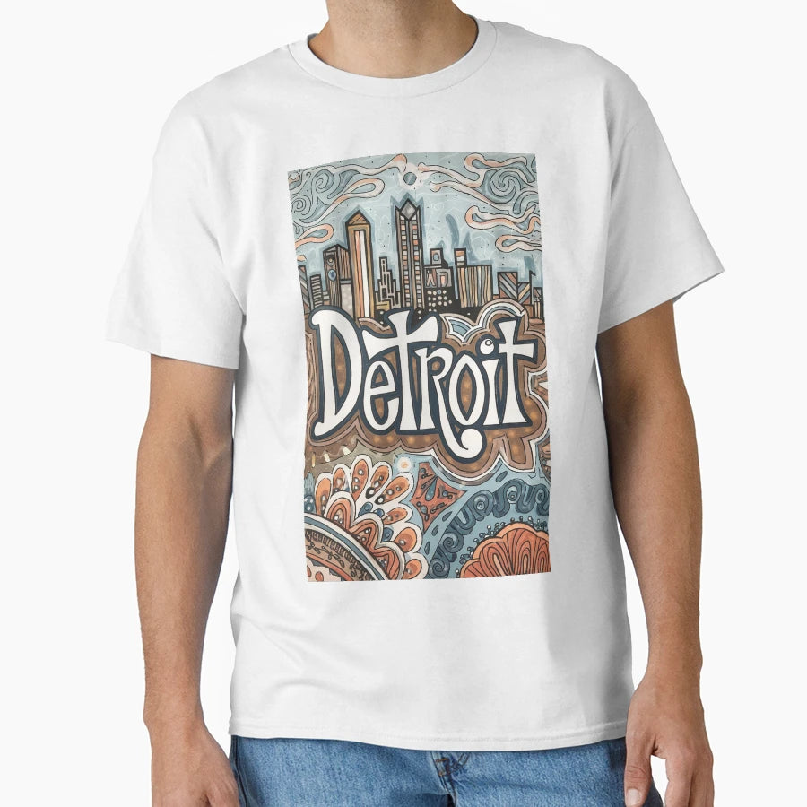 Detroit City Whimsical Typography Art T-Shirt - Trendy Graphic Men Women - T-Shirt, Sweatshirt, Hoodie