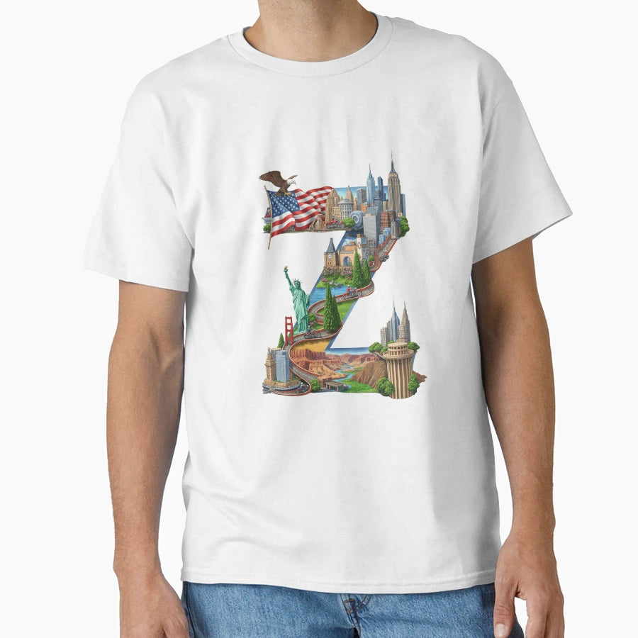 Alphabet Usa Z T-Shirt - Novelty Apparel for Adults - T-Shirt, Sweatshirt, Hoodie