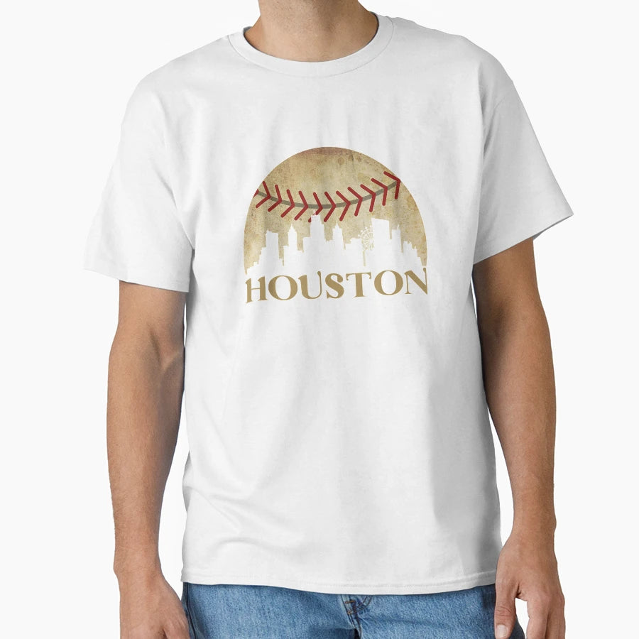 Houston Texas Skyline Baseball T-Shirt - Fun Novelty Design for Adults - T-Shirt, Sweatshirt, Hoodie