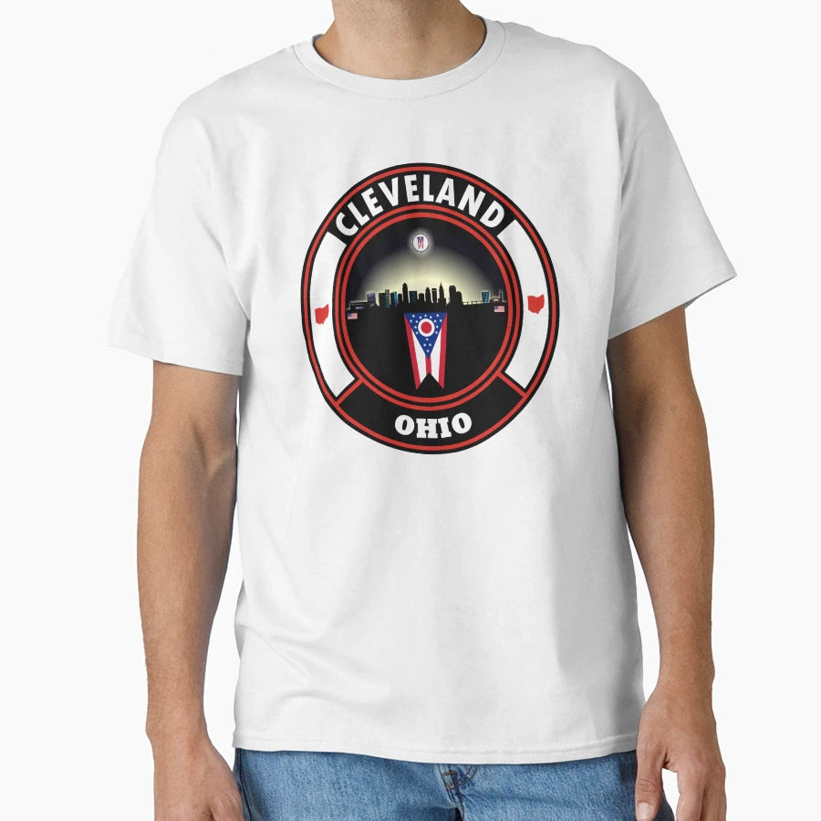Cleveland Ohio Skyline Flag T-Shirt - Graphic Print for Adults - T-Shirt, Sweatshirt, Hoodie