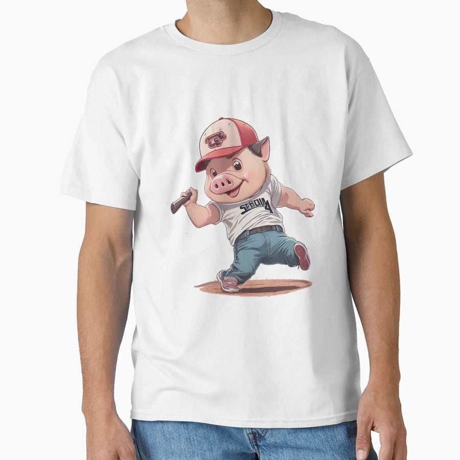 Cheerful Pig Cheering Baseball T-Shirt - Novelty Apparel Unisex - T-Shirt, Sweatshirt, Hoodie