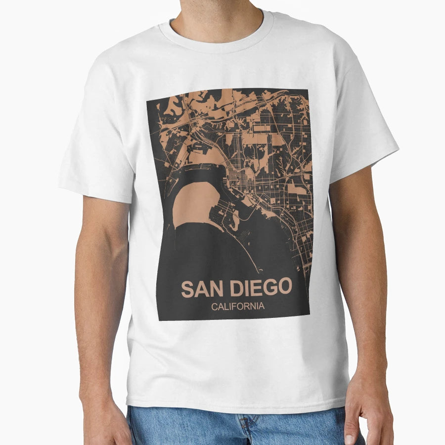 San Diego Map Art Chocolate Color T-Shirt - Fun Novelty Design Men Women - T-Shirt, Sweatshirt, Hoodie
