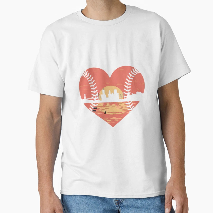 Us State San Francisco Baseball Heart T-Shirt - Trendy Graphic for Adults - T-Shirt, Sweatshirt, Hoodie