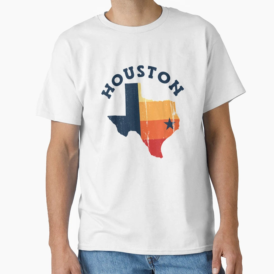 Houston Texas Map Distressed Baseball T-Shirt - Novelty Apparel Unisex - T-Shirt, Sweatshirt, Hoodie
