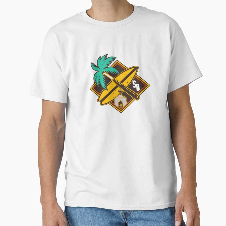 San Diego Palm Surf Mission Logo T-Shirt - Unique Graphic Men Women - T-Shirt, Sweatshirt, Hoodie