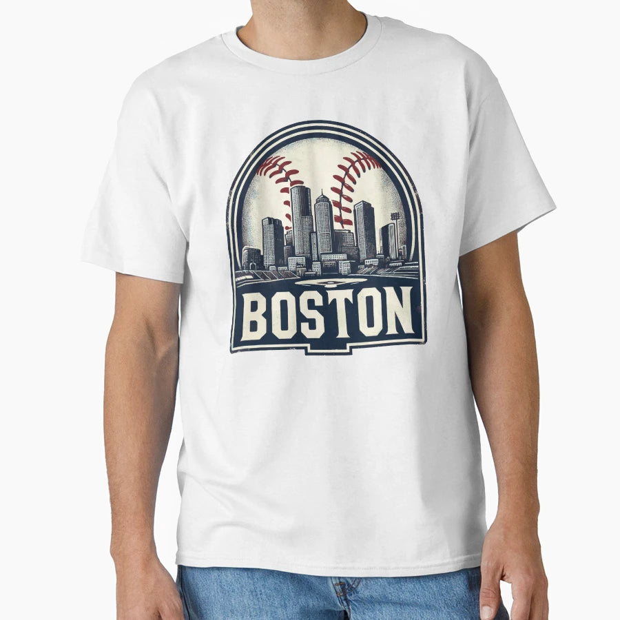 Boston Baseball Cityscape T-Shirt - Novelty Apparel for Adults - T-Shirt, Sweatshirt, Hoodie