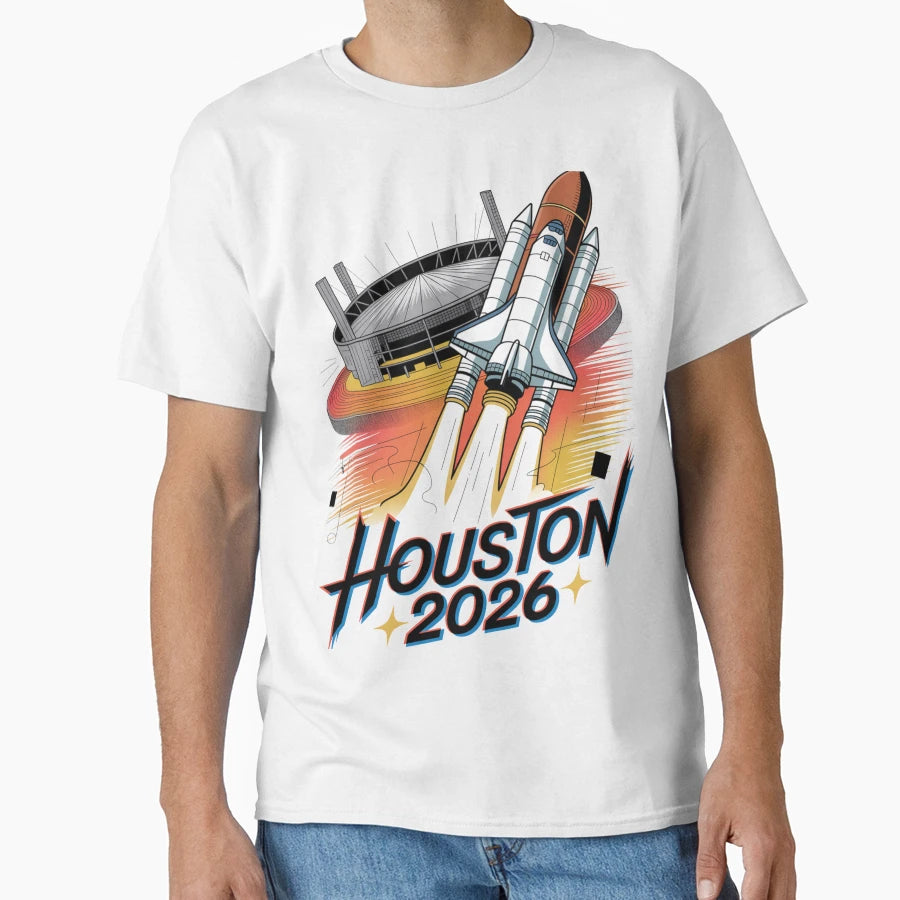 Houston 2026 Space Shuttle Football V18 T-Shirt - Graphic Print Men Women - T-Shirt, Sweatshirt, Hoodie