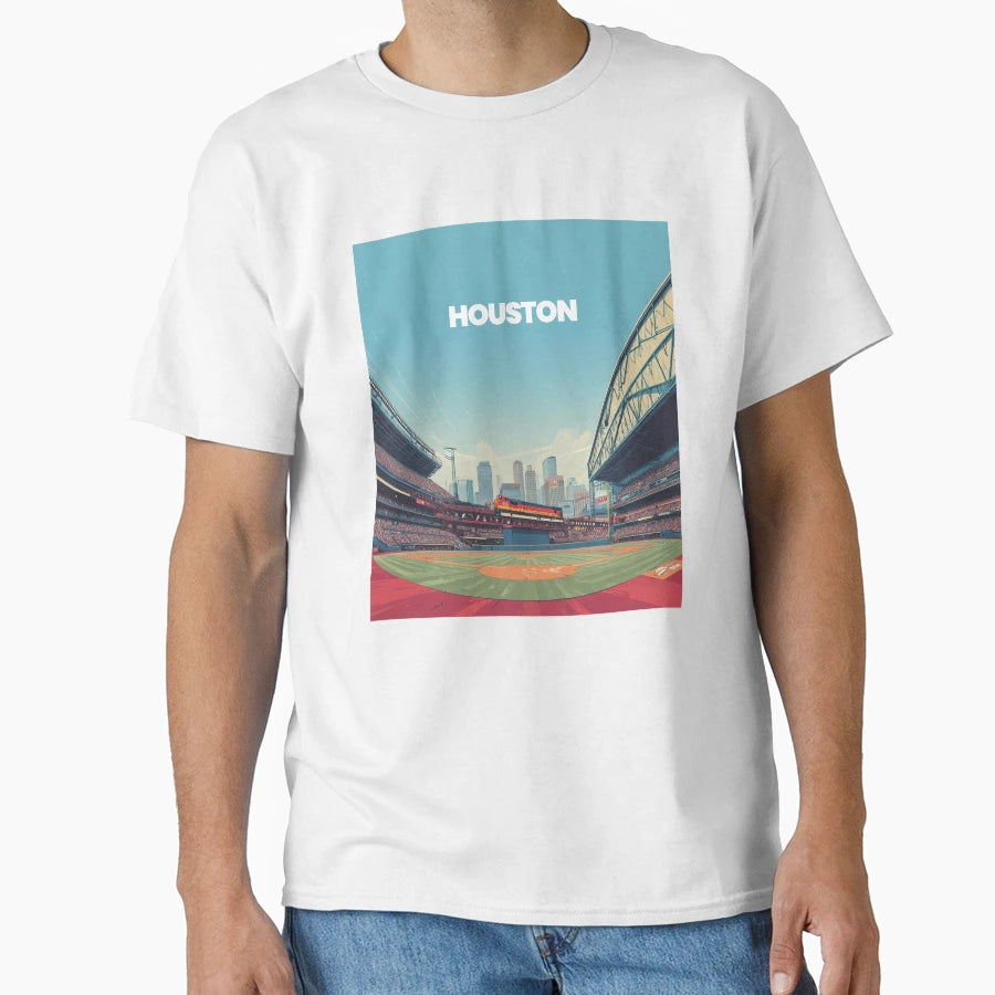 Houston Dusk Ballpark Modern T-Shirt - Fun Novelty Design for Adults - T-Shirt, Sweatshirt, Hoodie