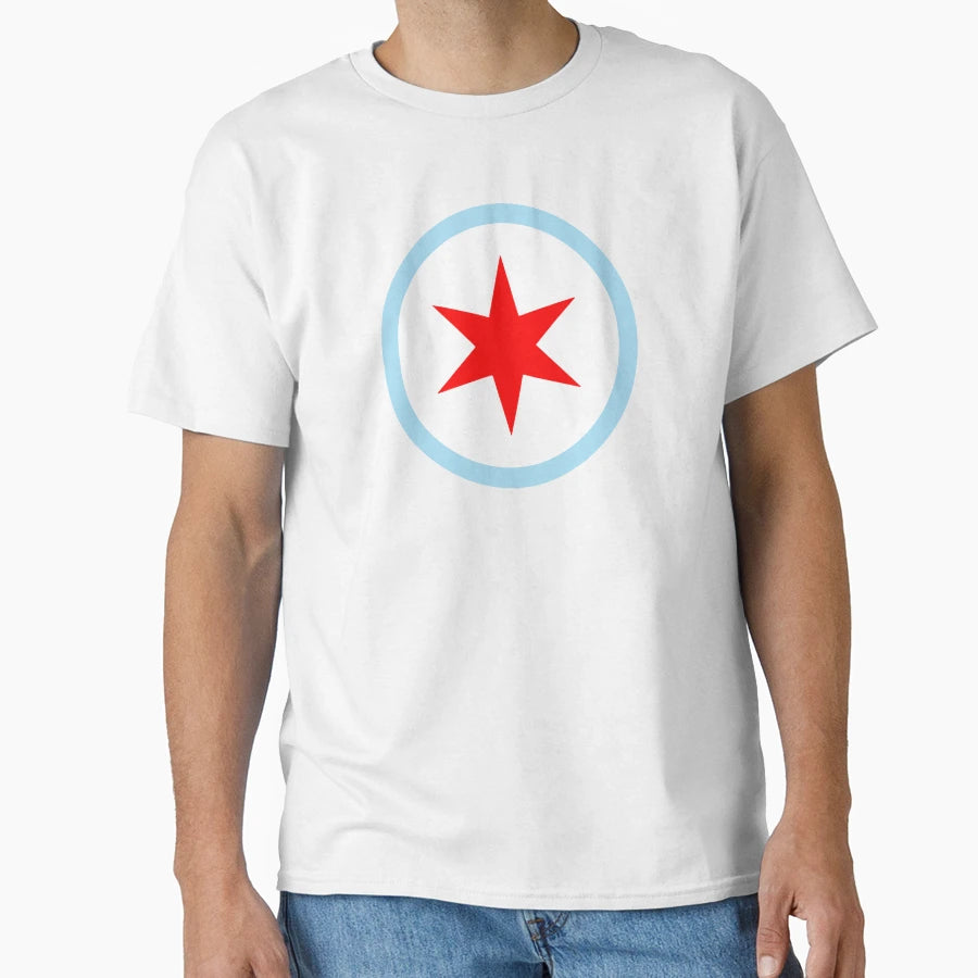 Chicago City Flag Emblem Six Point T-Shirt - Aesthetic Graphic for Adults - T-Shirt, Sweatshirt, Hoodie