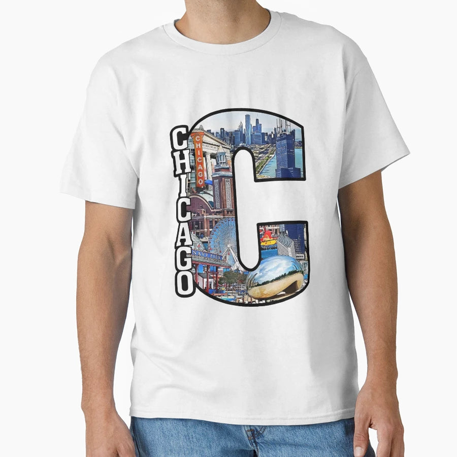 Chicago Cityscape Collage Bold T-Shirt - Unique Graphic for Adults - T-Shirt, Sweatshirt, Hoodie