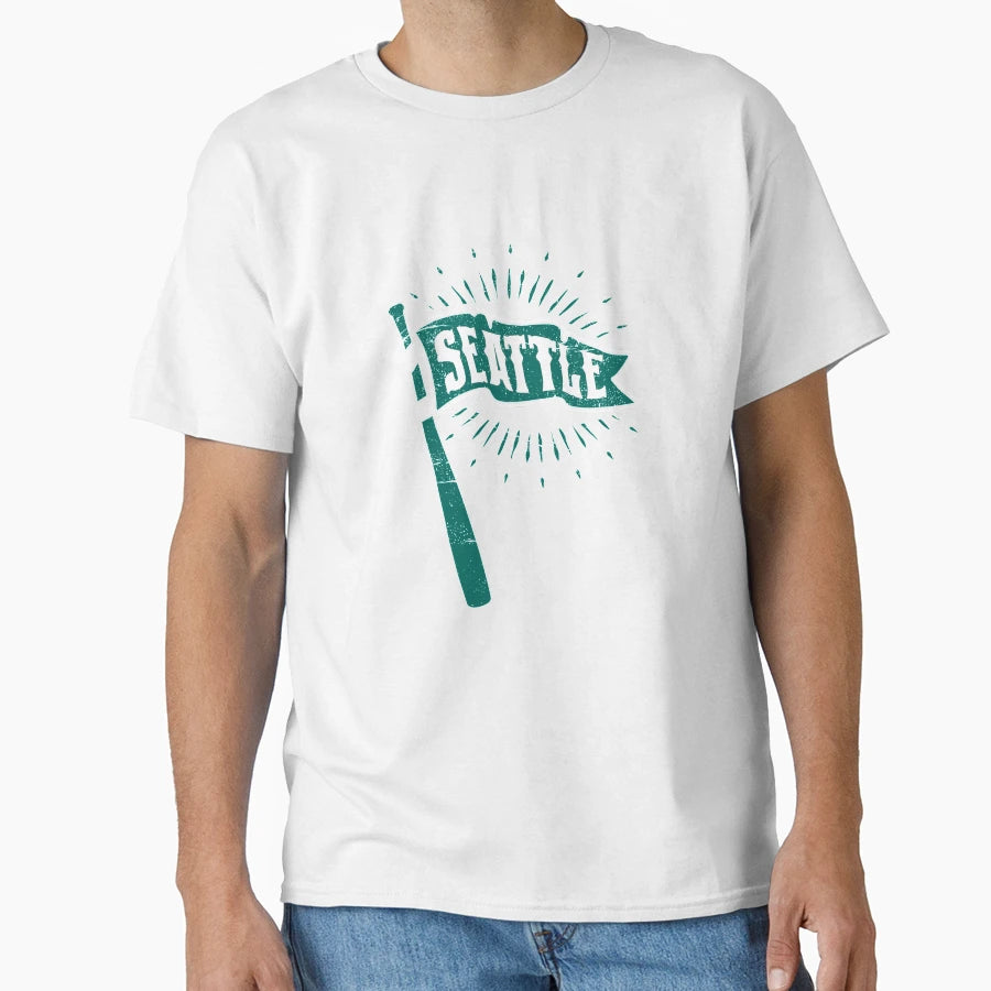 Seattle Baseball Pennant And Bat T-Shirt - Unique Graphic for Adults - T-Shirt, Sweatshirt, Hoodie