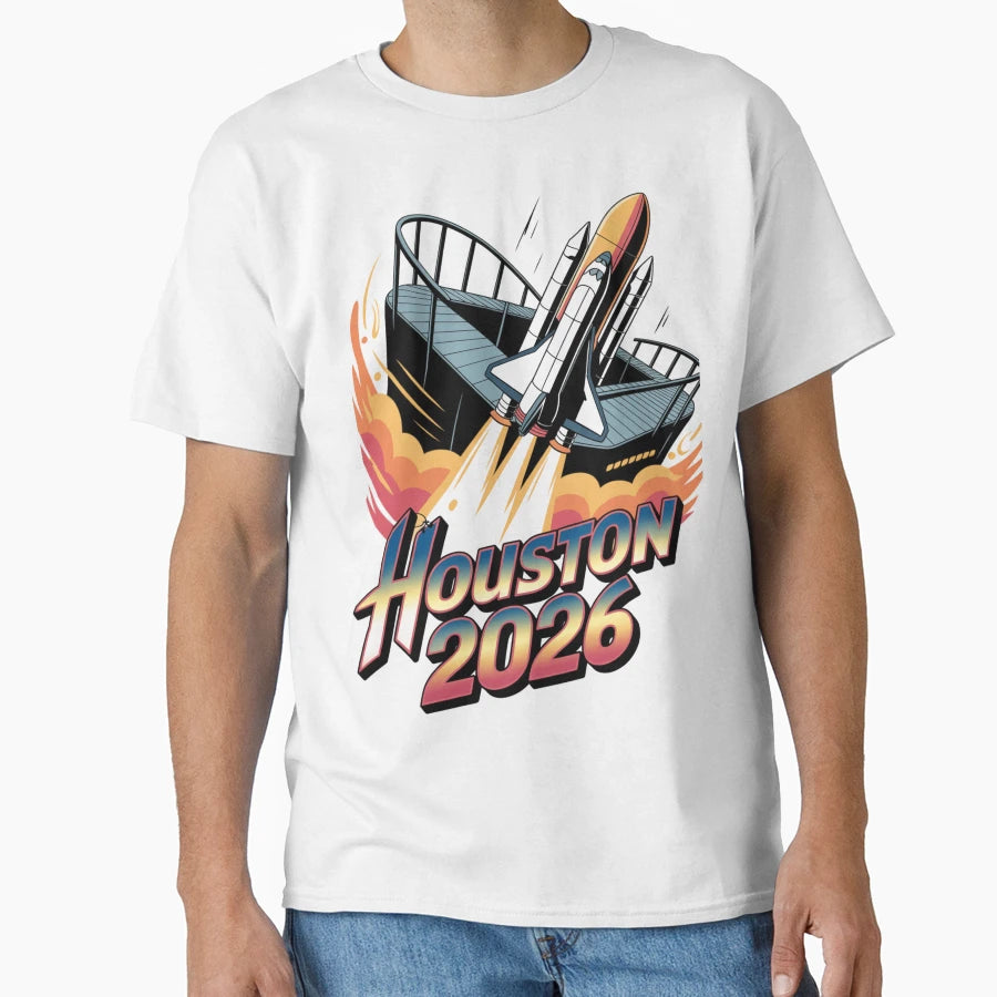 Houston 2026 Space Shuttle Football T-Shirt - Fun Novelty Design Men Women - T-Shirt, Sweatshirt, Hoodie