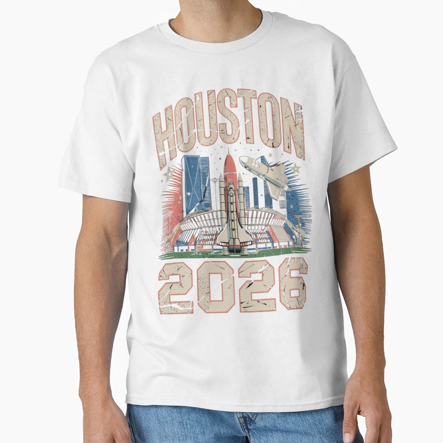Houston 2026 Space Shuttle Football V11 T-Shirt - Minimalist Print Unisex - T-Shirt, Sweatshirt, Hoodie