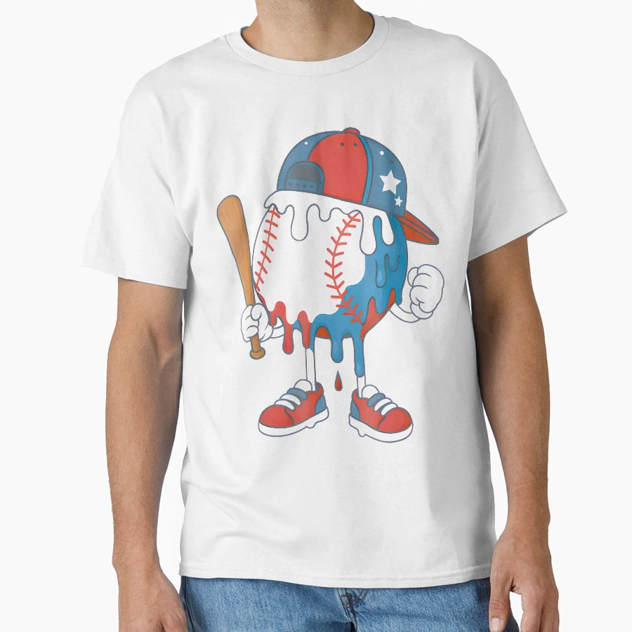 Drip Baseball Bat Red White Blue T-Shirt - Minimalist Print for Adults - T-Shirt, Sweatshirt, Hoodie