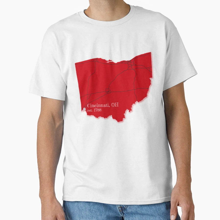 Cincinnati Oh Red T-Shirt - Fun Novelty Design Men Women - T-Shirt, Sweatshirt, Hoodie